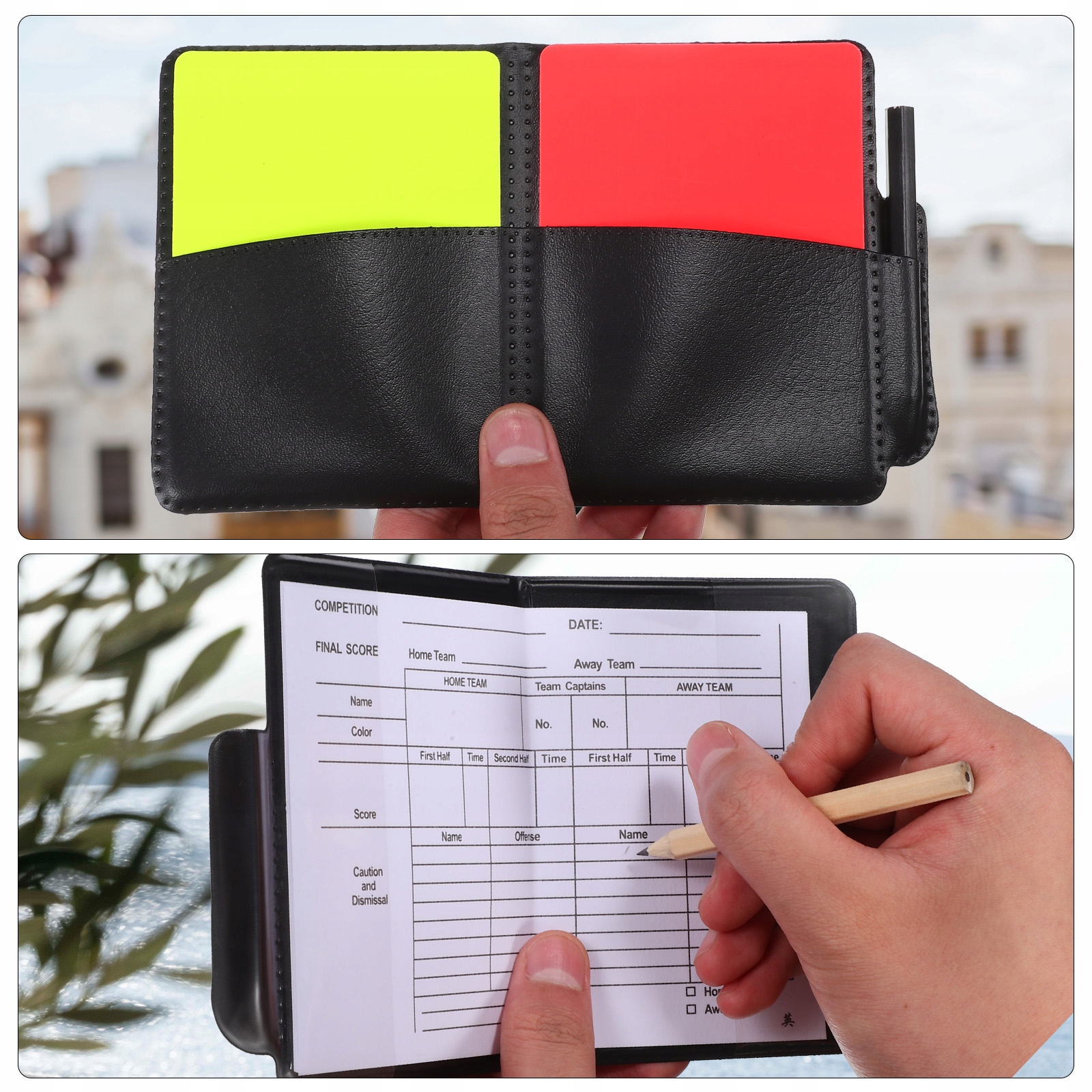 ZESTAW KART CZERWONO-ŻÓŁTYCH, SKÓRZANE Etui KSIĄŻKA WYNIKÓW Marka bez marki