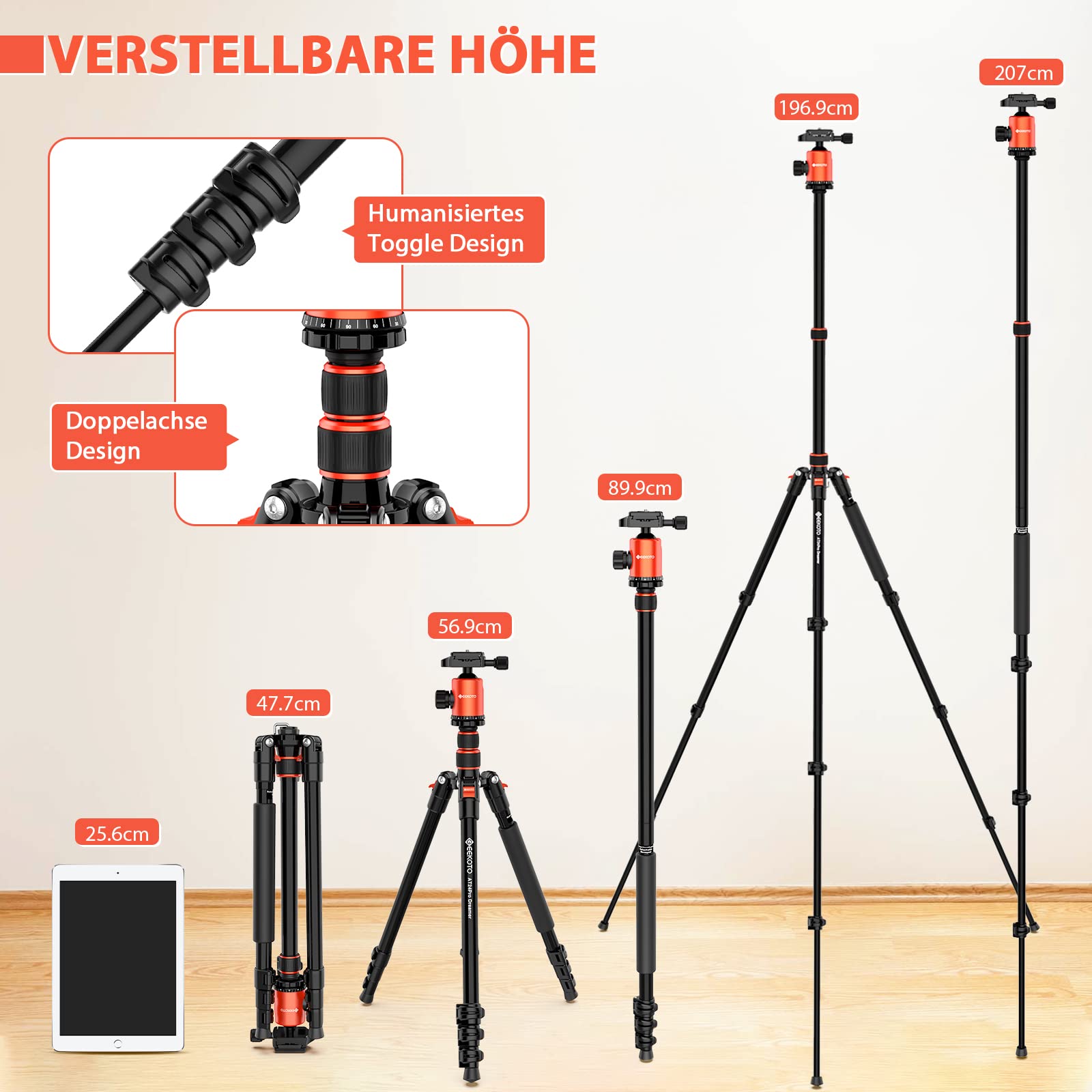GEEKOTO Statyw Aparat DSLR 200cm Aluminiowy Monopod 360° Panorama 8kg — miniatura 2