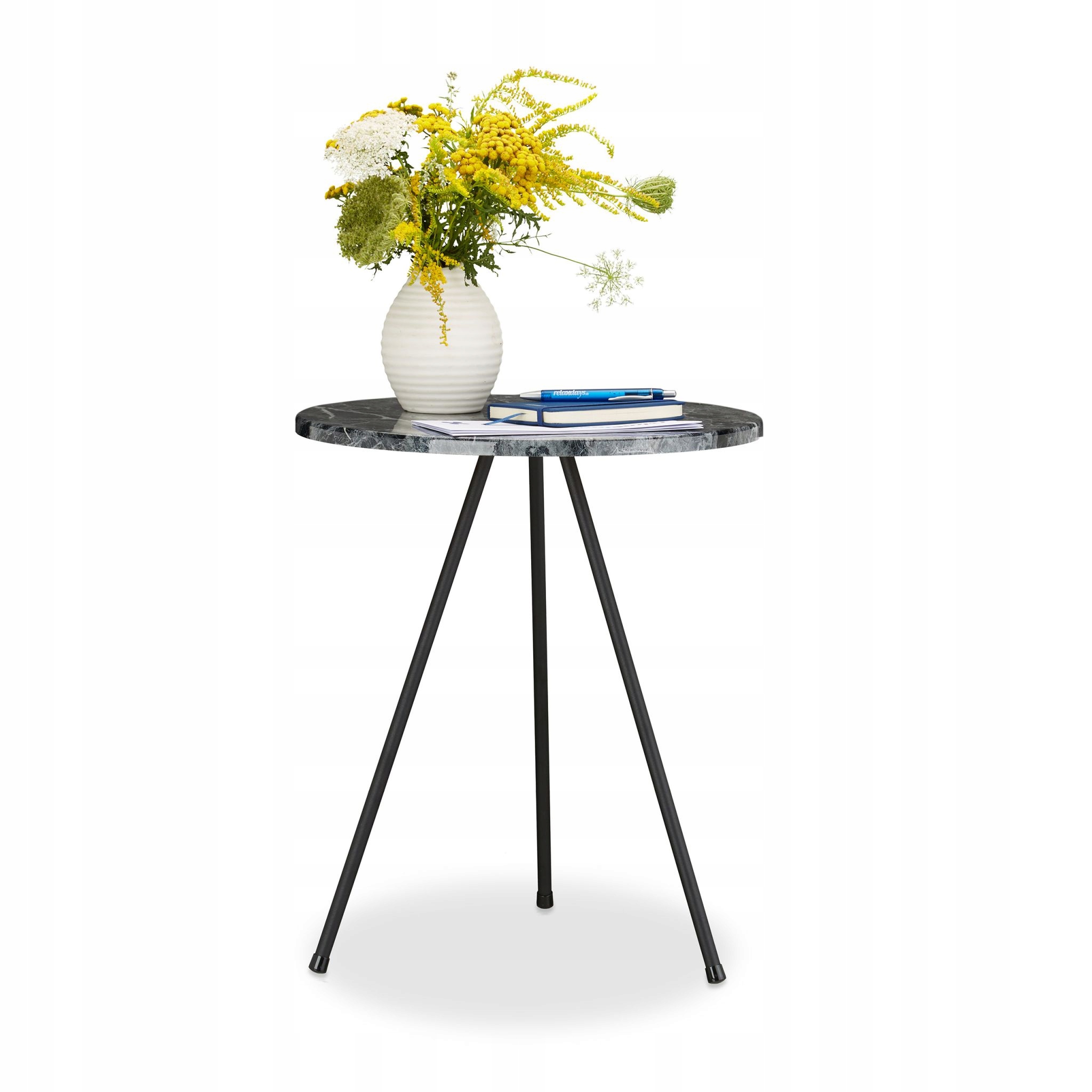 Boční Konferenční Stolek Kulatý Mramor, černé nohy