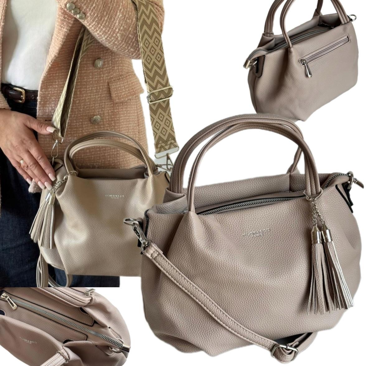 Torebka Damska Beżowa Torba Flora&co Shopper Viral Brelok Skóra Ekologiczna