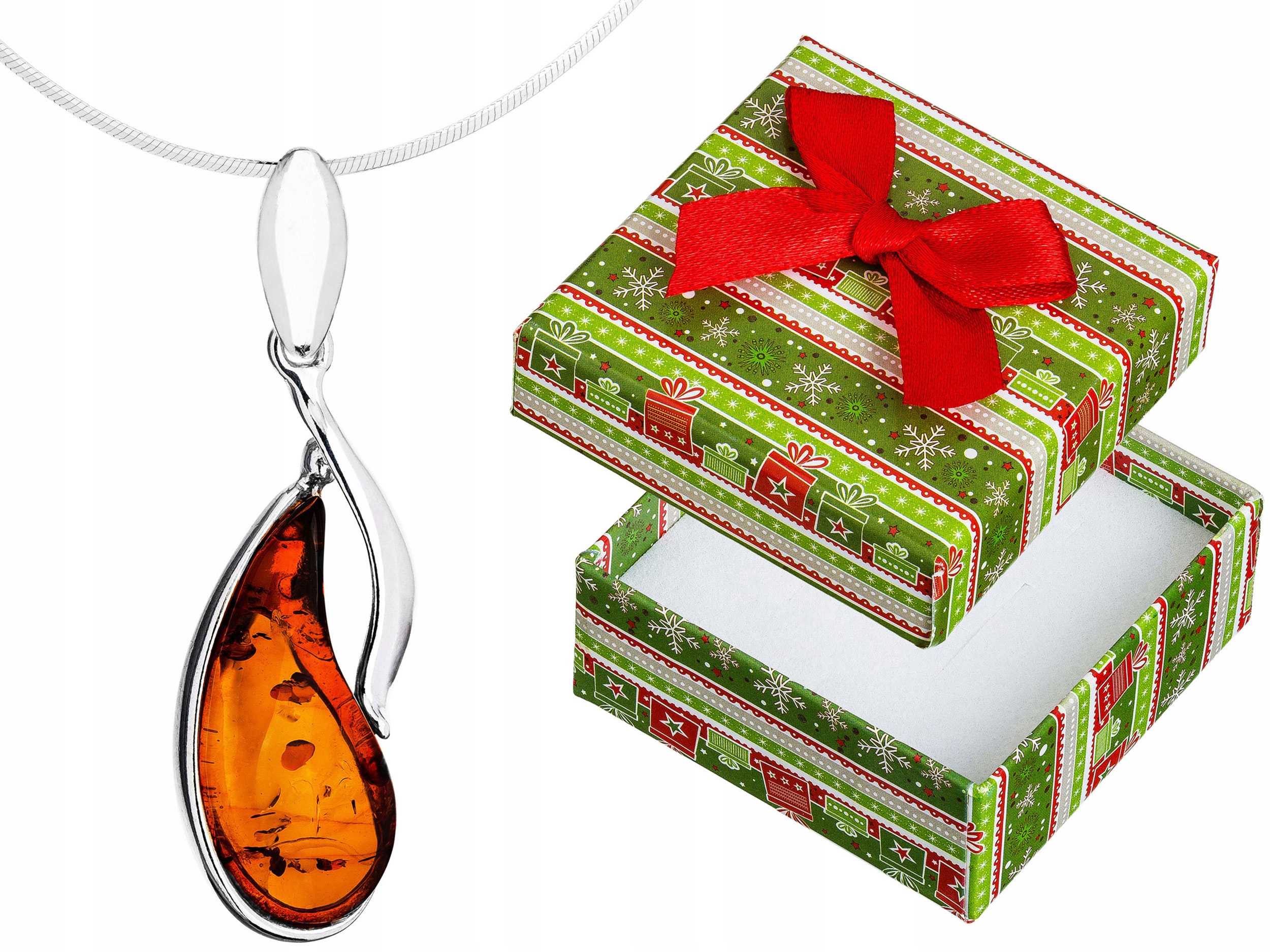 Krátký Stříbrný Dámský Náhrdelník Kapka s Jantarem Slza Choker 35 cm