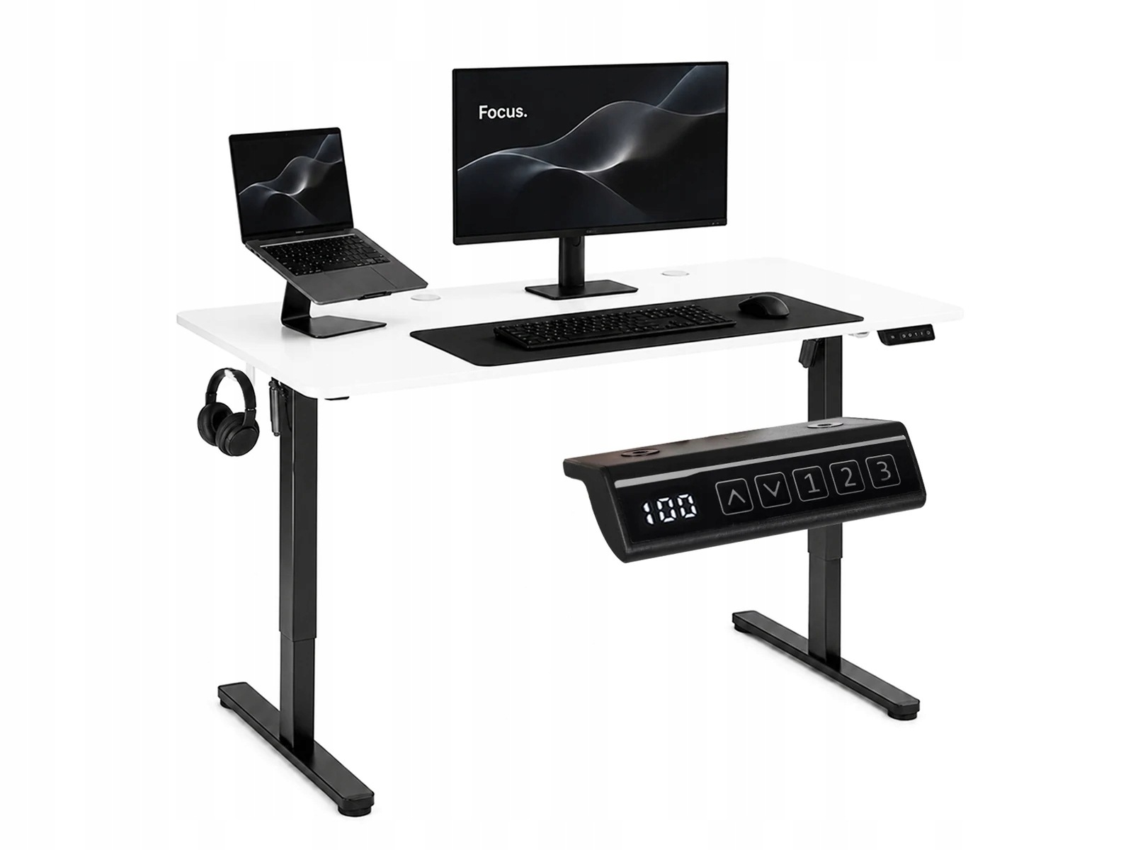 Elektrický zvedací psací stůl 140 x 60 cm, bílý, nastavitelný pro kancelář v pokoji