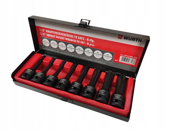 Wurth Kľúč Rázové Nástavce 1/2 palca Torx Tx 8 ks