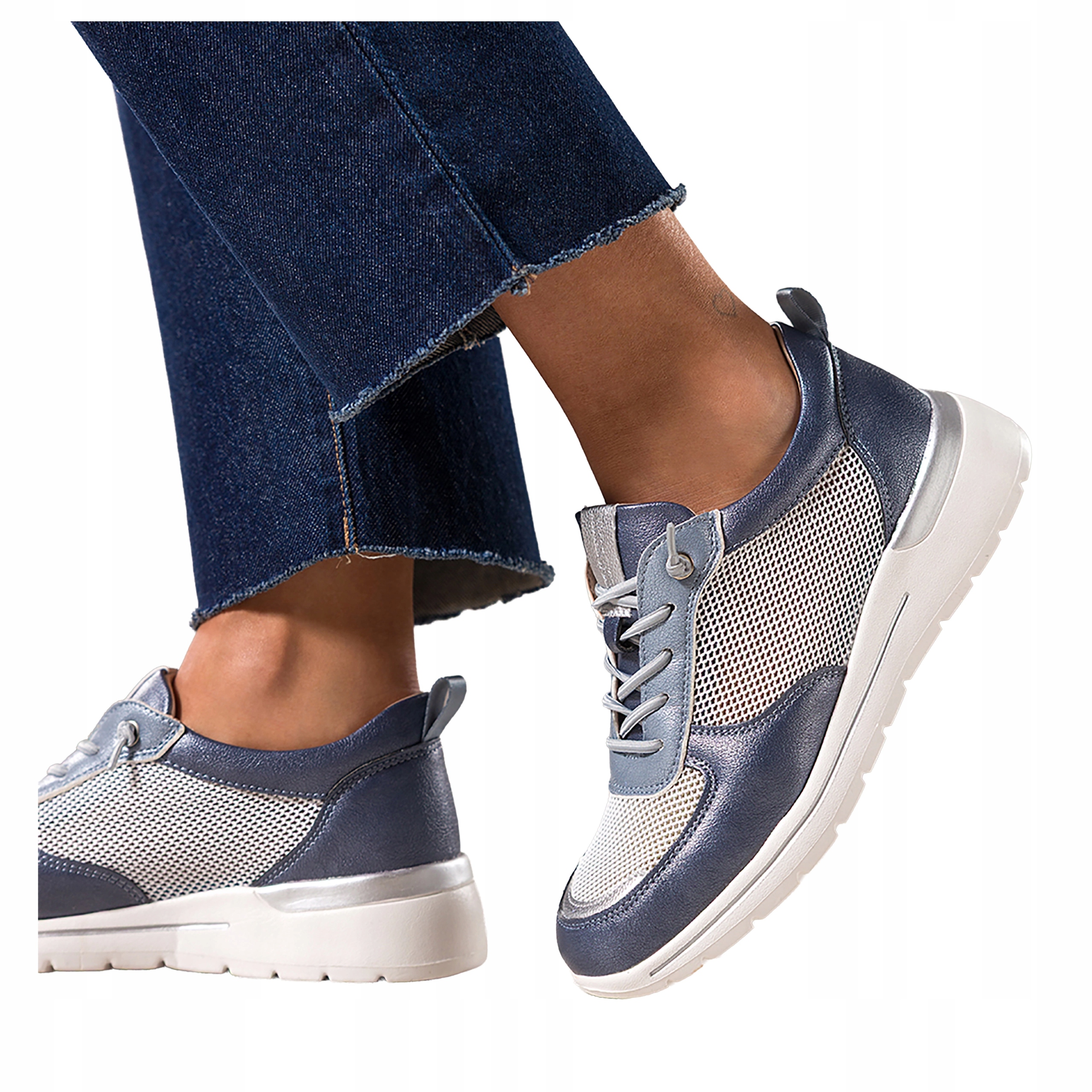 Modré dámské šněrovací tenisky se síťkou, Sportovní platforma, velikost 39