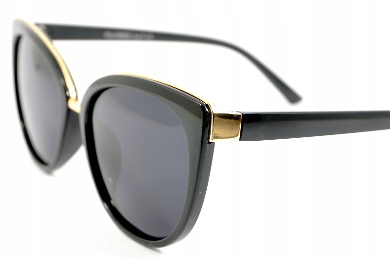 DAMSKIE CZARNE OKULARY PRZECIWSŁONECZNE KOCIE OCZY Z POLARYZACJĄ I ETUI Materiał oprawki inny