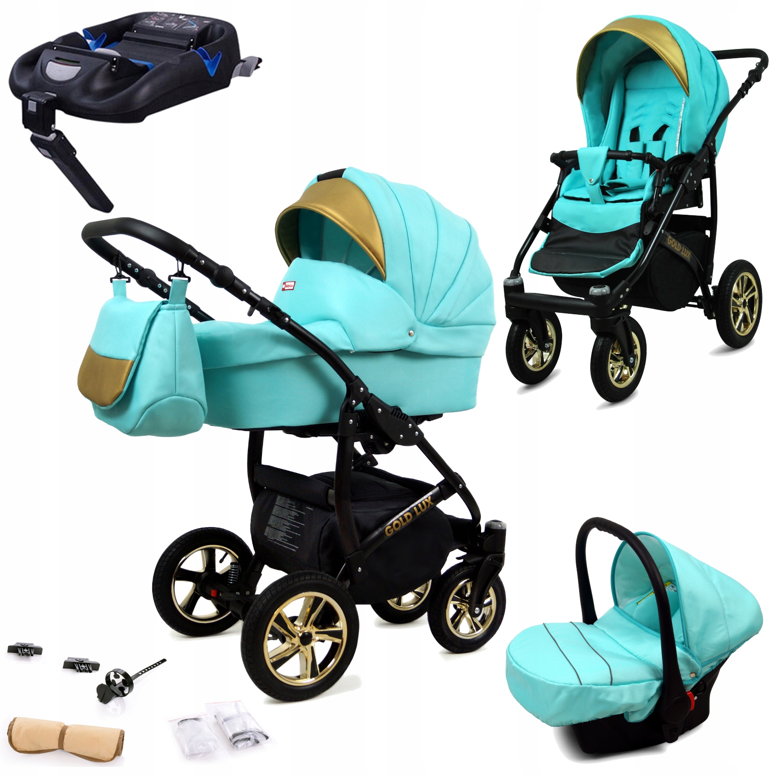 Wózek dziecięcy 4w1 BabyLux Gold Lux spacerówka gondola fotelik baza Isofix