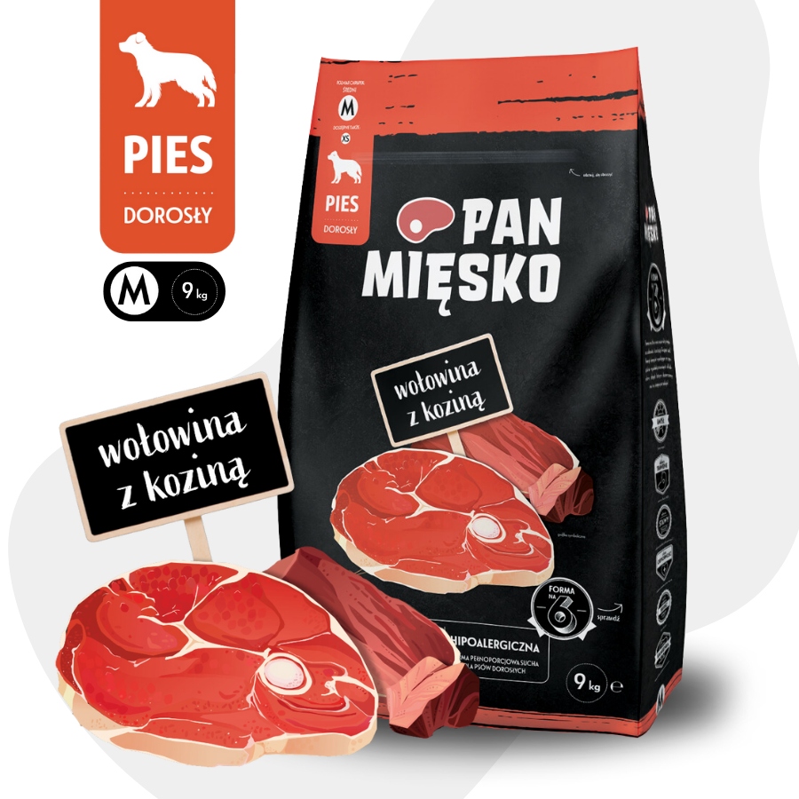 Pan Mięsko Krmivo pro psy Hovězí Kozí Maso Zelenina Střední plemena M 9kg