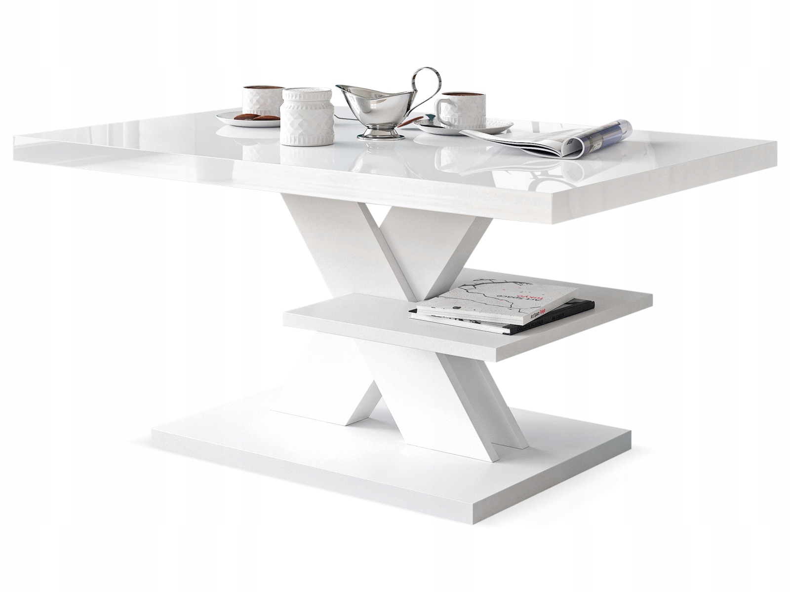 

Cross Biały Połysk/Biały Ława Stolik Z Półką