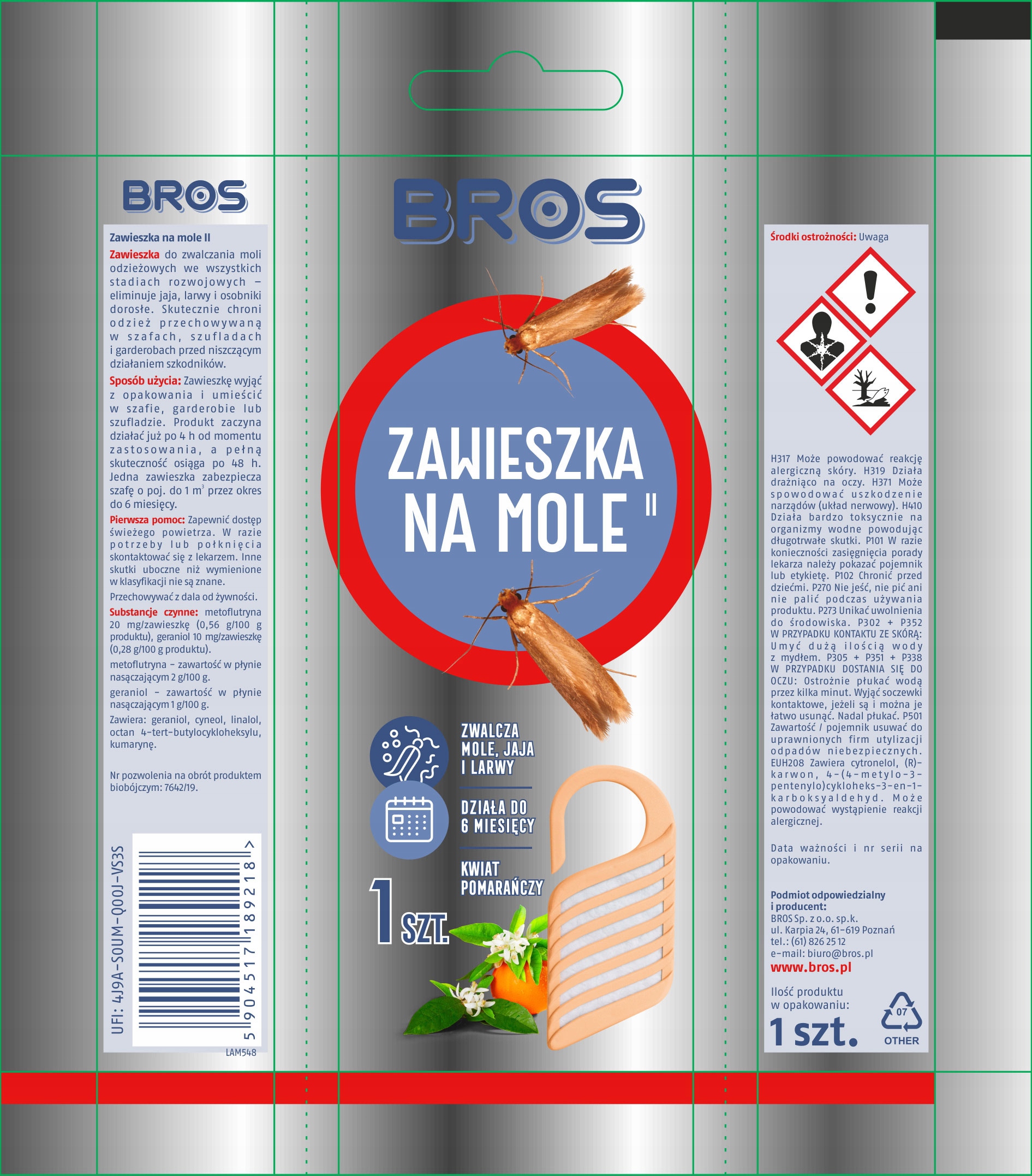 ZAWIESZKA NA MOLE ODZIEŻOWE DO SZAFY POMARAŃCZ Zwalcza Mole Larwy JAJA x10 Waga produktu z opakowaniem jednostkowym 0.025 kg