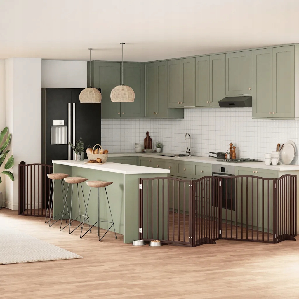 Zábrana pro psy s dvířky skládací 6 panelů hnědá 480 cm topol Hnědá 3155637