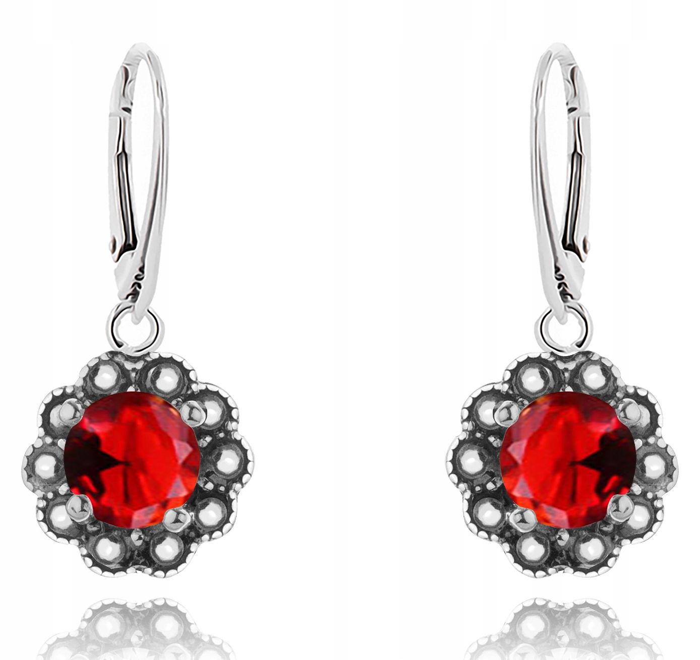 

Delikatne Kolczyki Srebrne Z Czerwonymi Cyrkoniami