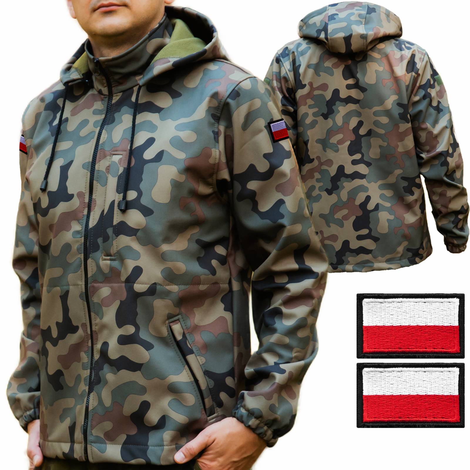 Kurtka Softshell przeciwdeszczowa Moro Wojskowa flagi wodoodporna r. L