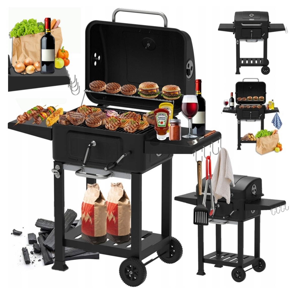 Grill Węglowy Ogrodowy Bbq Pokrywa Popielnik Termometr XXL