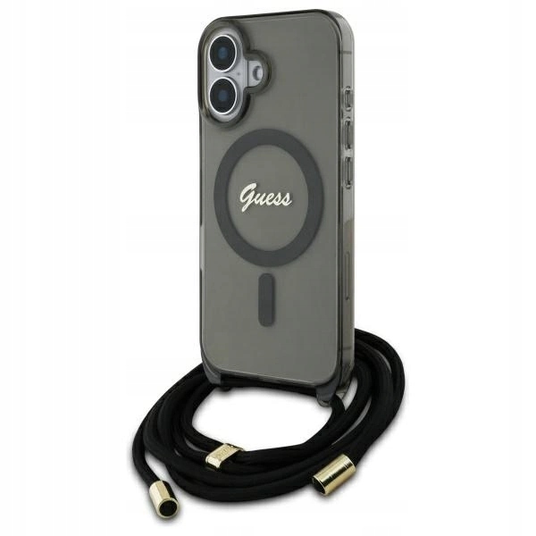 Pouzdro Guess Crossbody Cord Script MagSafe pro iPhone 16 černé