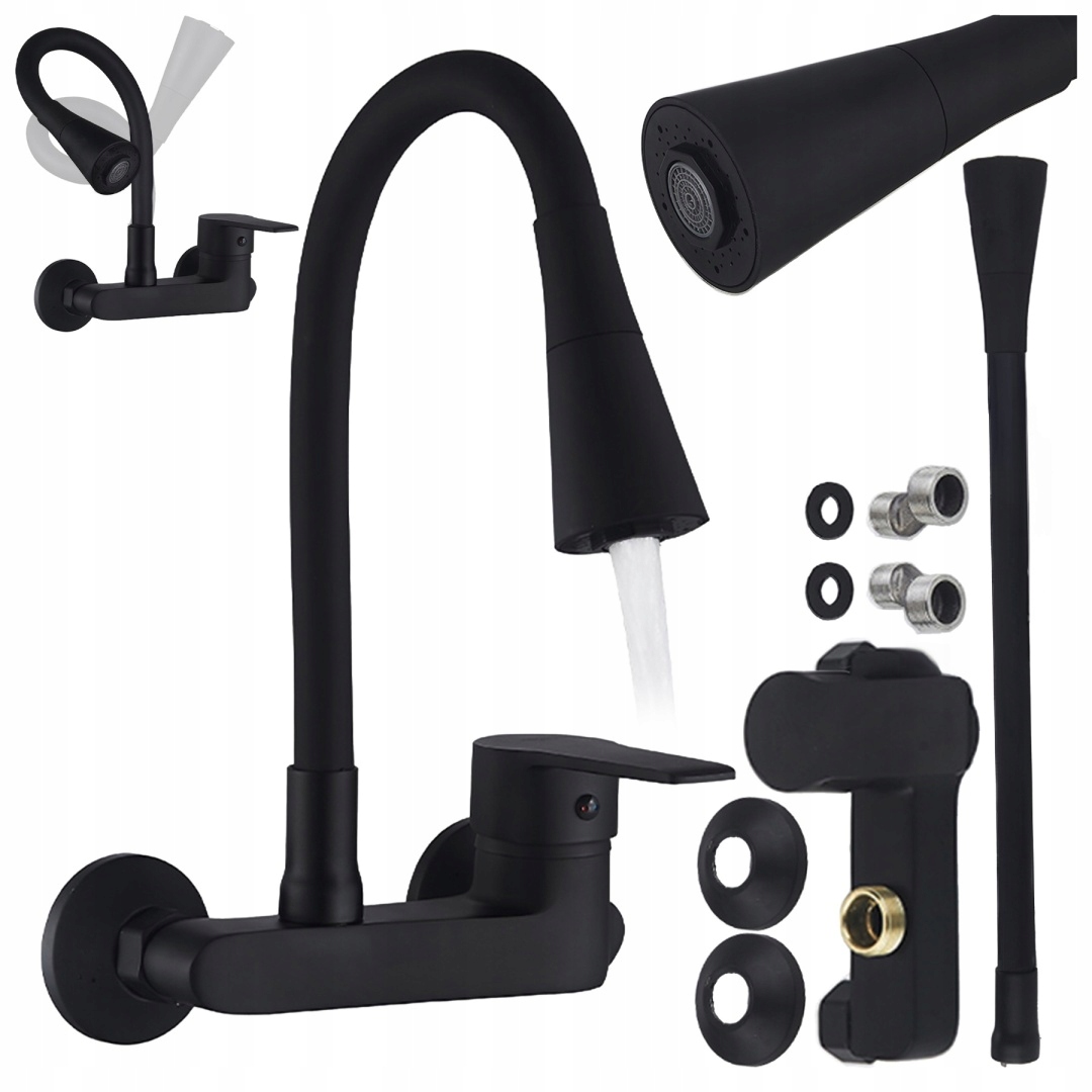 Bateria Kuchenna Ścienna Harbor Giętka Czarna Wylewka Podstawa Czarna