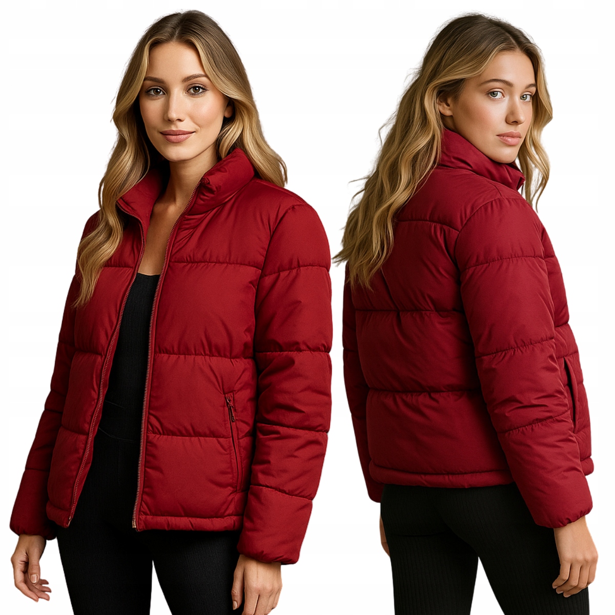 Kurtka Damska Zimowa Pikowana W Kolorze Czerwonym Zapinana Na Zamek S