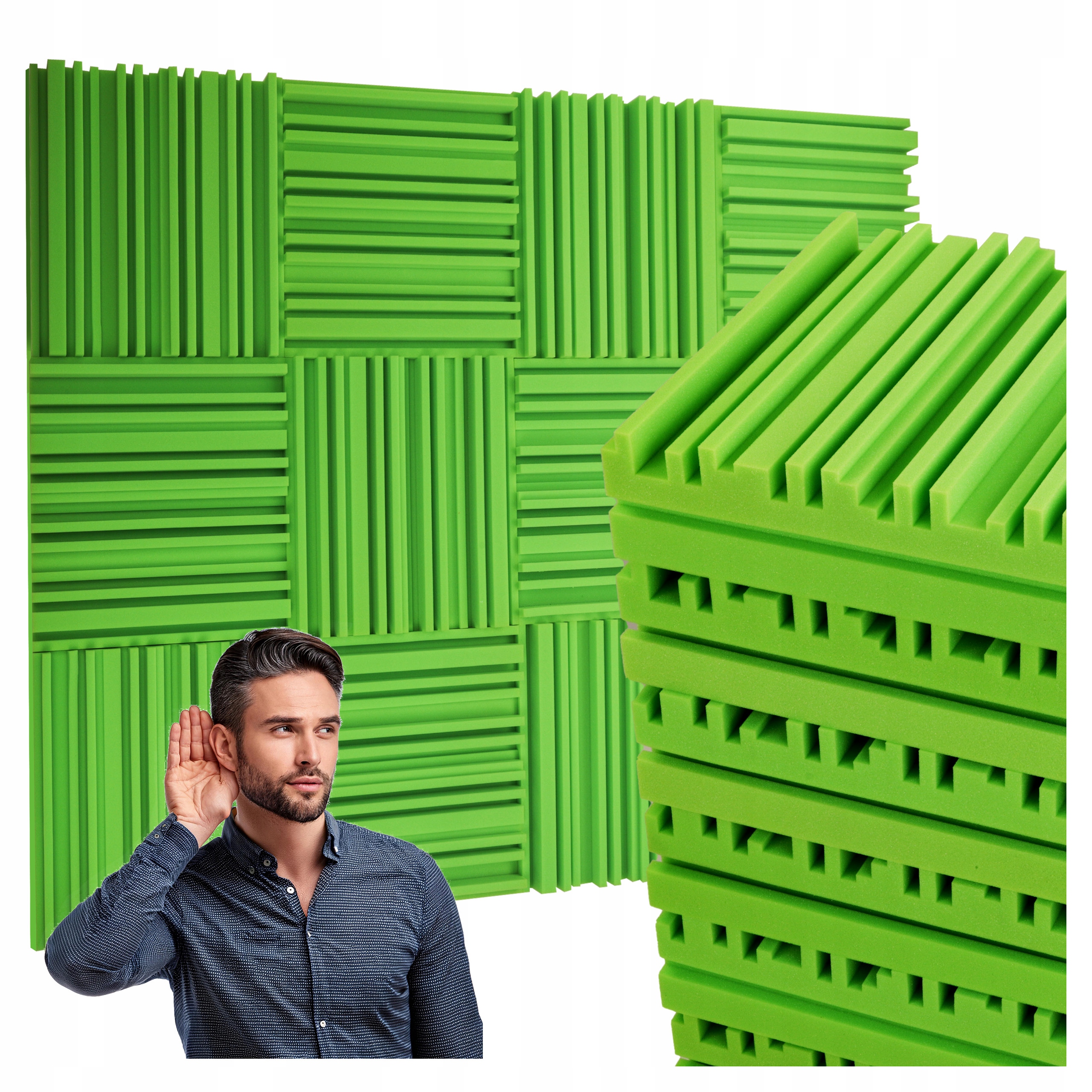 Nástenné panely do kuchyne, pruhované, dekoratívne zelené akustické peny