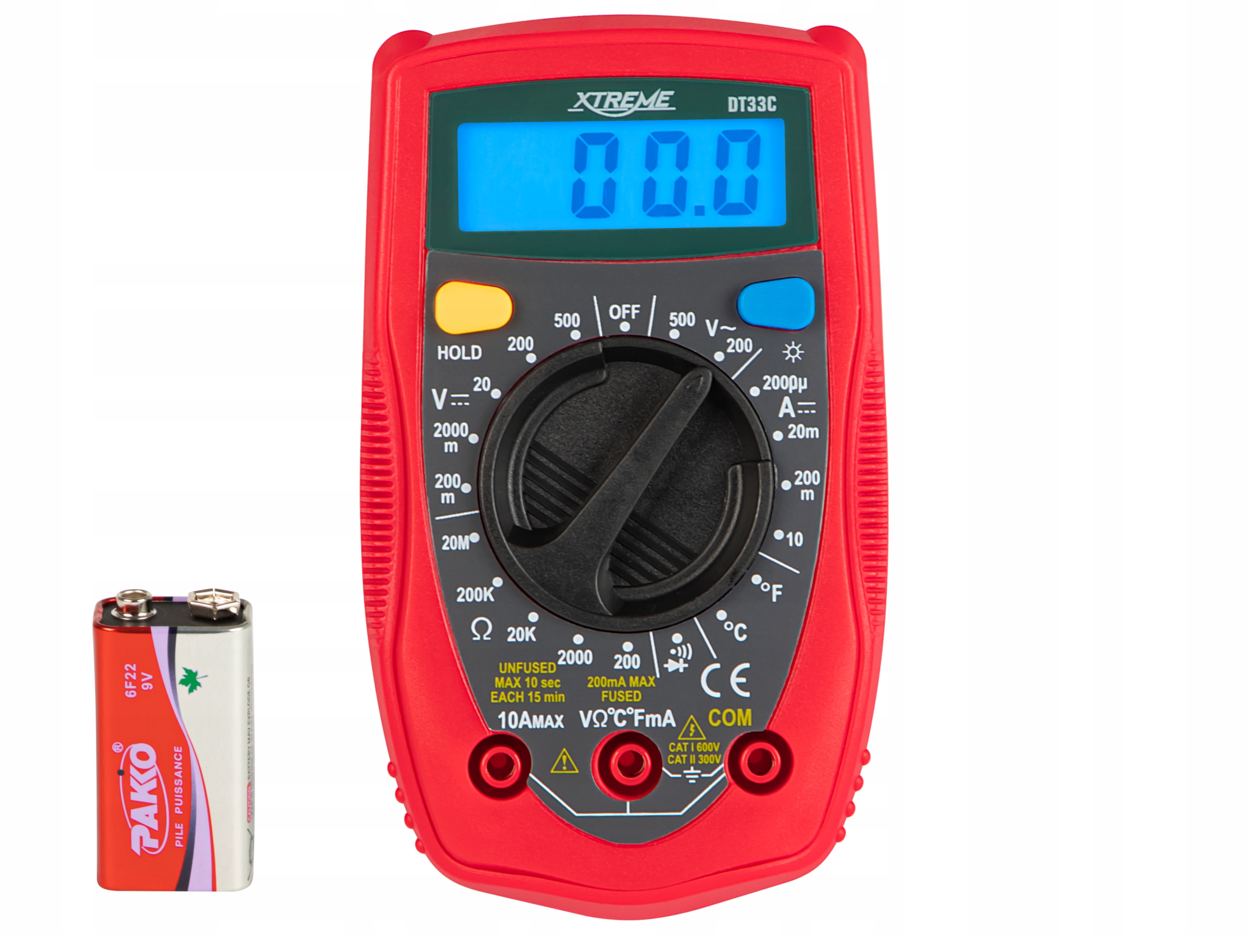 MOCNY MULTIMETR LCD MIERNIK PRĄDU NAPIĘCIA ELEKTRYCZNY BATERIA 9V ZESTAW EAN (GTIN) 5900804109532