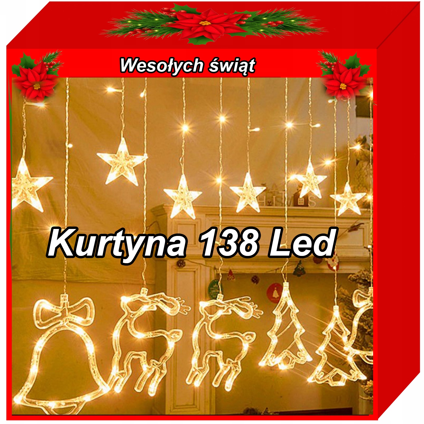 

Kurtyna Renifery 138 Led Wiszące Lampki Choinkowe