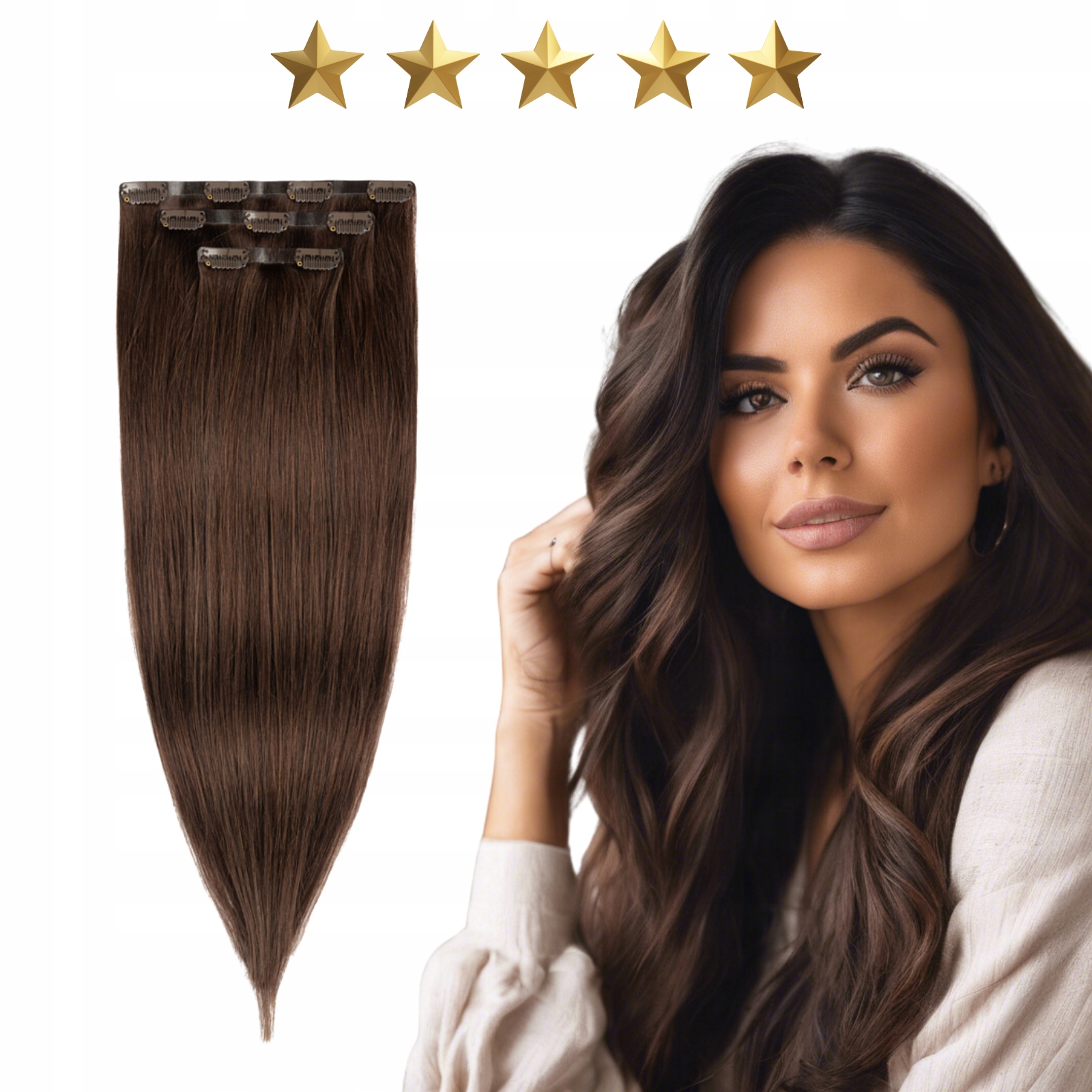 Doczepy bezszwowe włosy naturalne Clip In 50 cm 3 taśmy 60 gramów #3 brąz