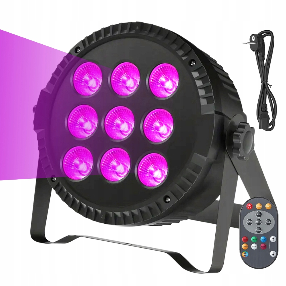 REFLEKTOR PAR LED RGBW 9X15W STATYW ŚCIANA MONTAŻ MULTI KANAŁ