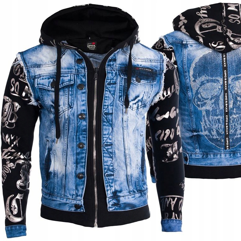 Bunda Cipo Baxx Mikina Jeans Kapuce Džínová pánská Katana Skull