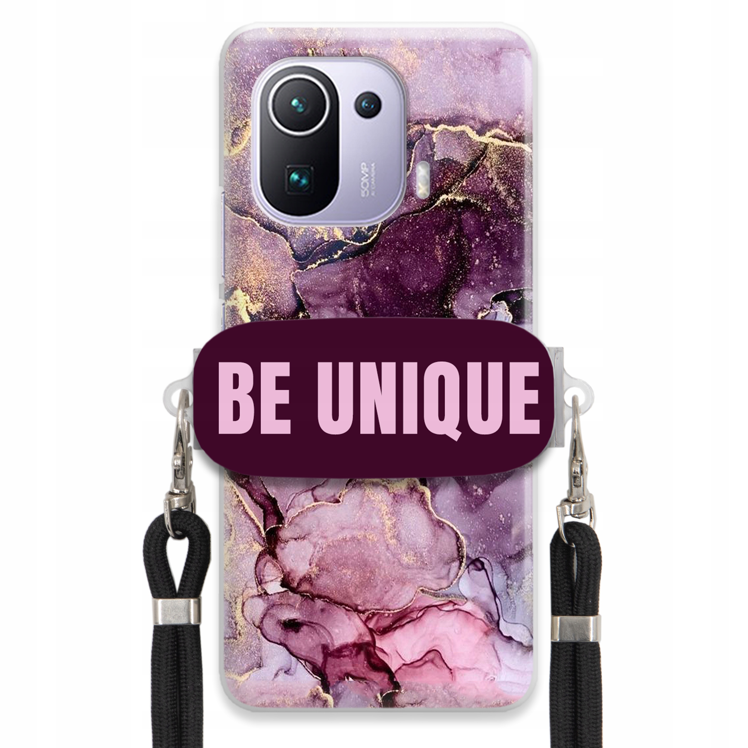 Pouzdro pro Xiaomi Mi 11 Pro úchytka na šňůrku Černá Fialová Mramorová Be Unique