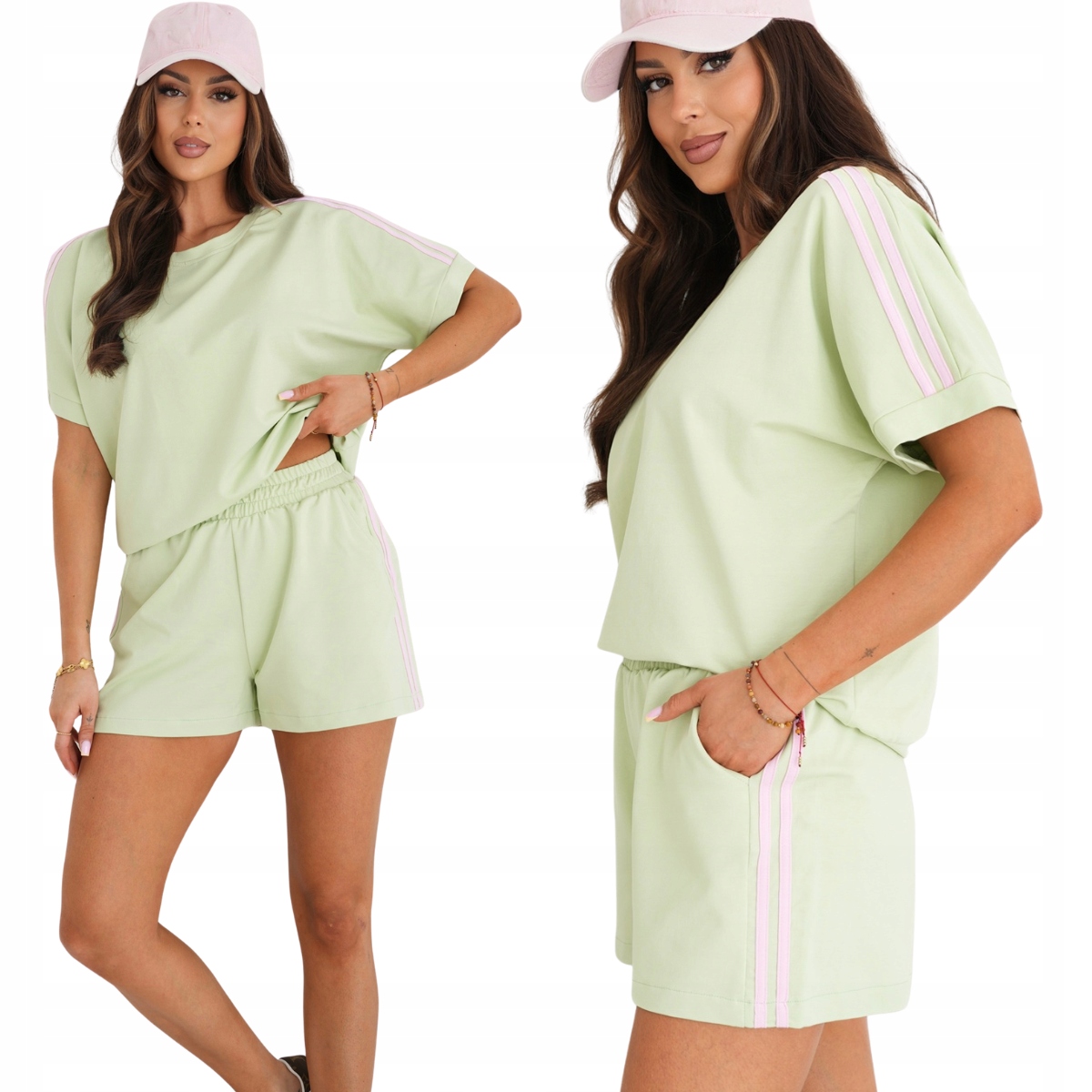 Dámský krátký bavlněný komplet s lampasy, šortky casual 301 S/m