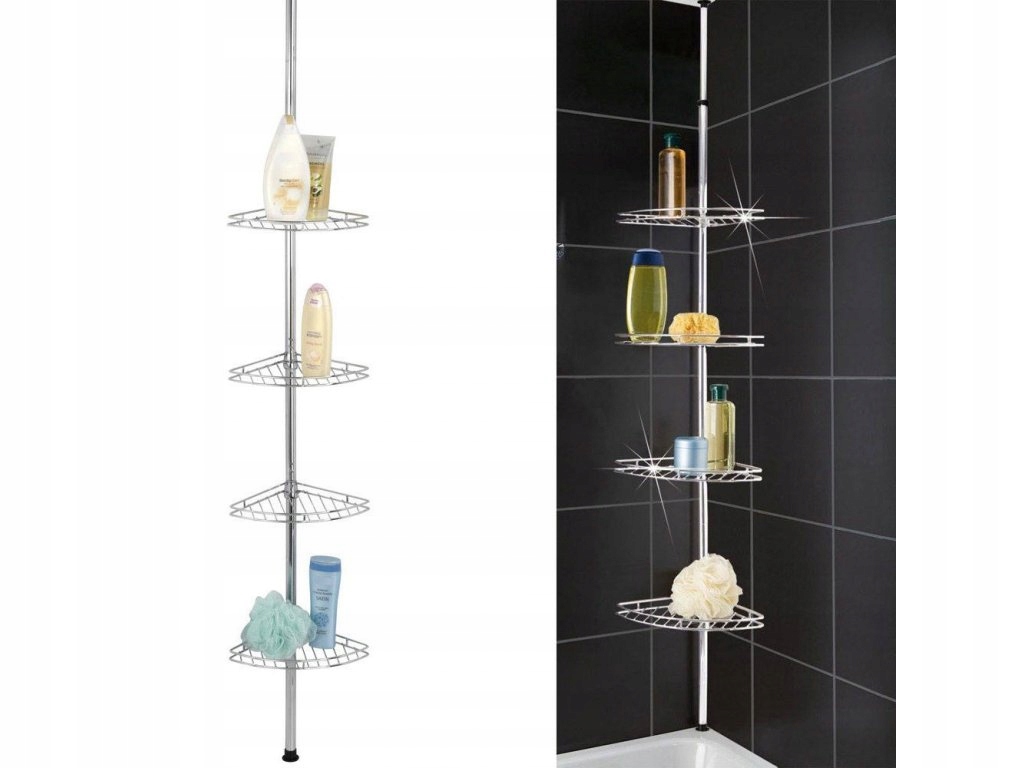 Teleskopická Kúpeľňová Rohová Polica 4 Úrovne