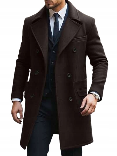 Shein Hnědý Dvouřadý Klasický Kabát S Klopami 1JB