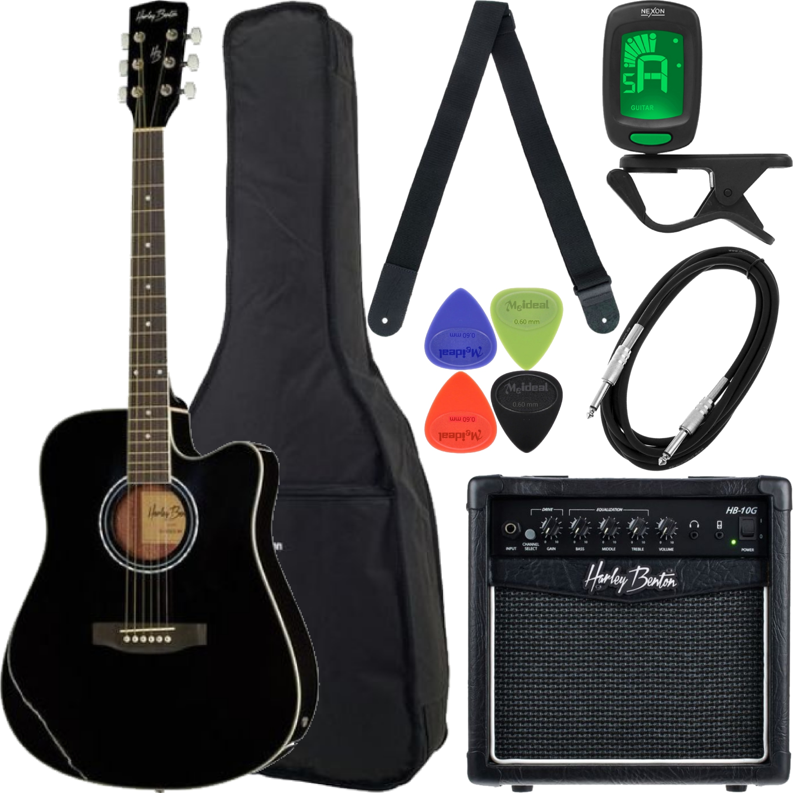 Elektroakustická kytara Harley Benton D-120CE černá Set Max