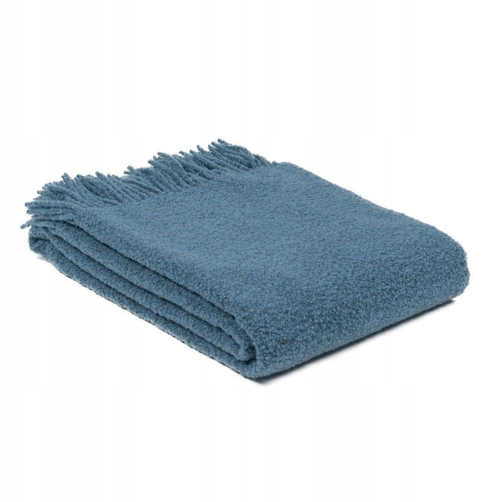 Vlněná deka merino Buckle 140x200 modrá denim s třásněmi