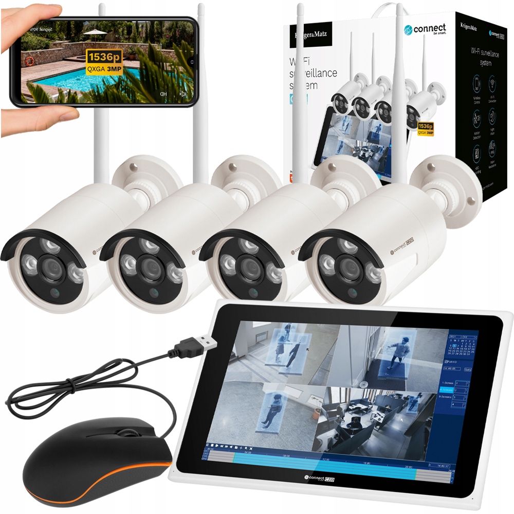 ZESTAW DO MONITORINGU 4x KAMERA IP WIFI ZEWNĘTRZNA + MYSZ + REJESTRATOR