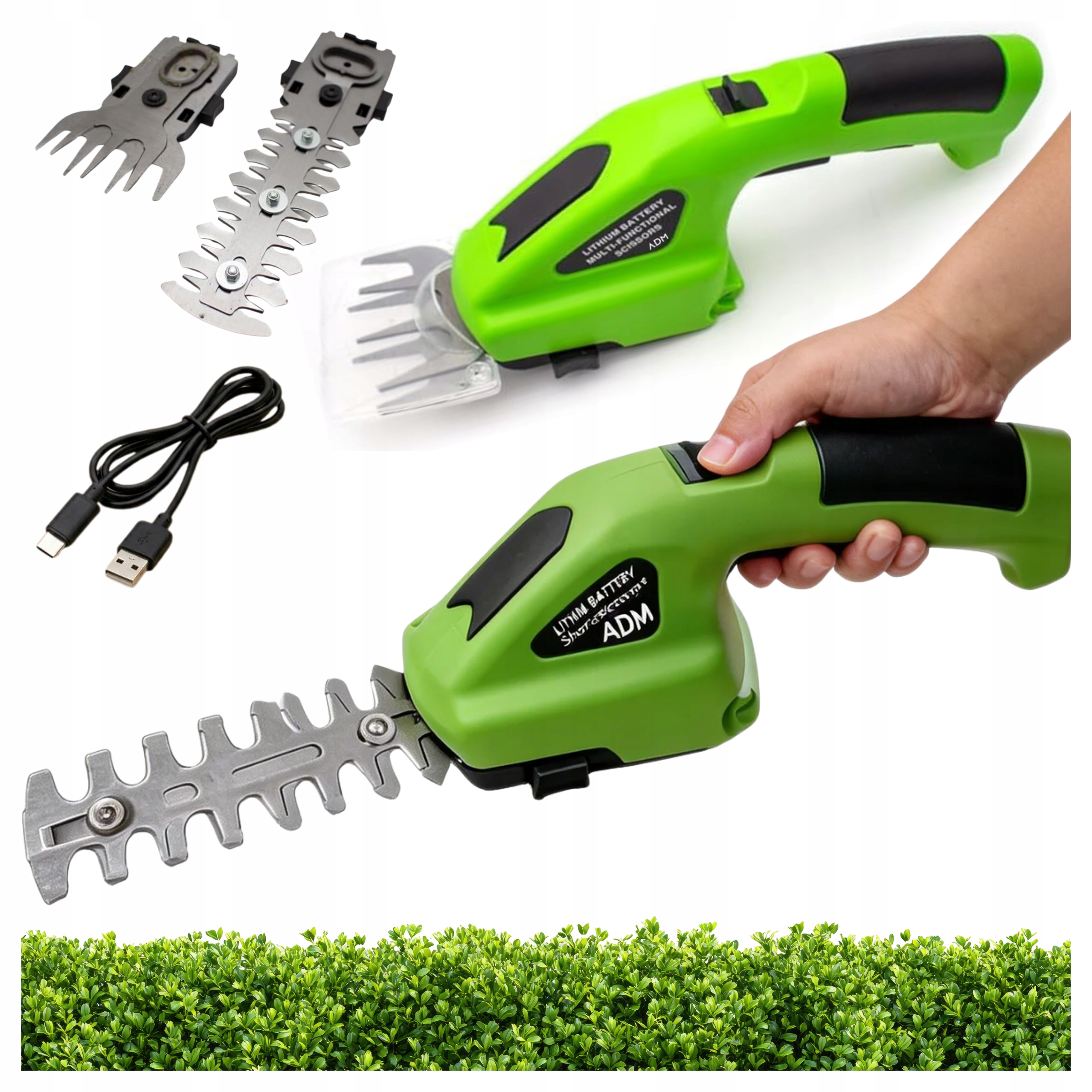 Nożyce Żywopłotu Trawy Krzewów 2w1 Sekator Akumulatorowy Ogrodowy Mocny