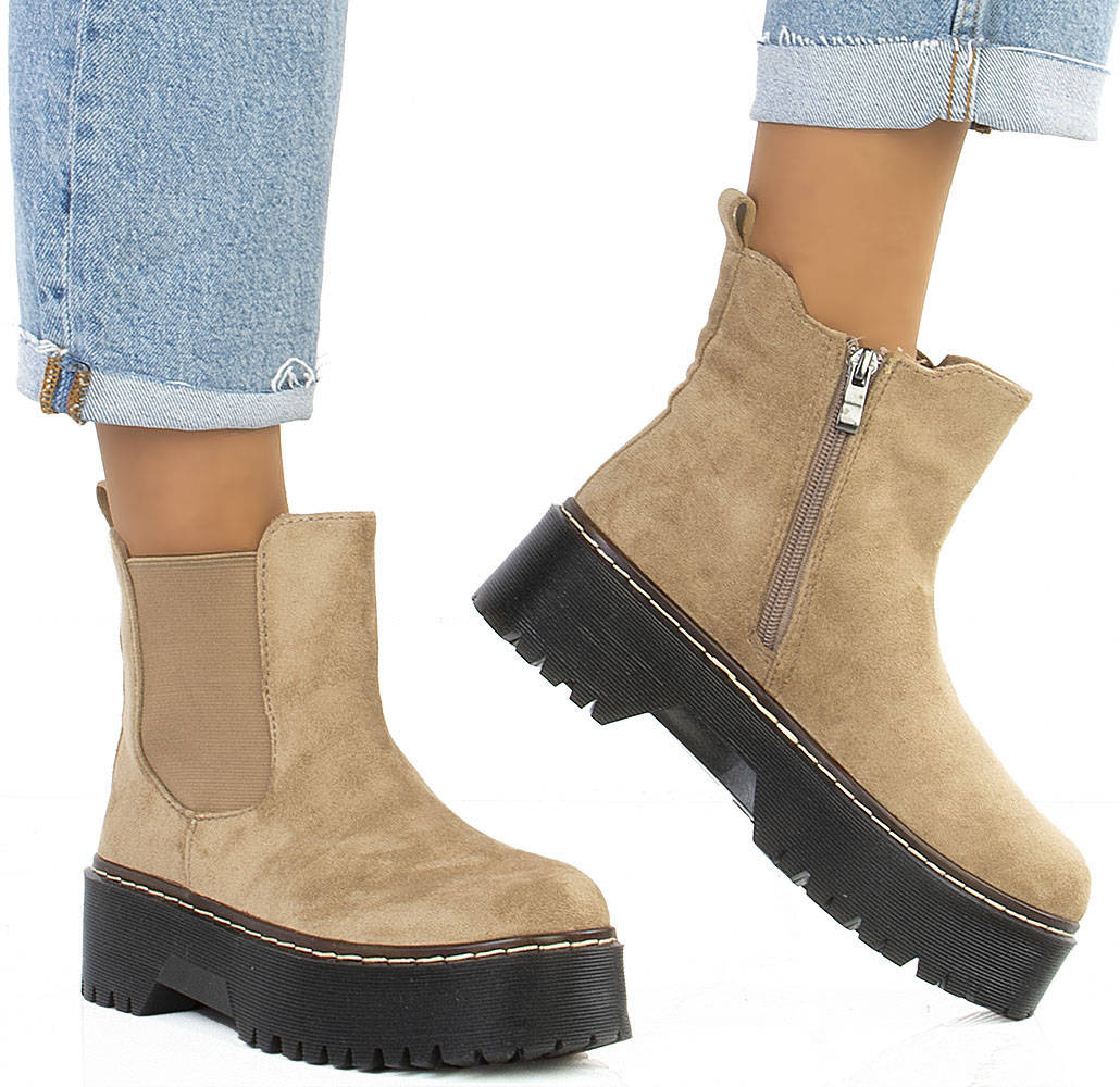 

Botki Sztyblety Zamsz Beżowe Gruba Podeszwa 40