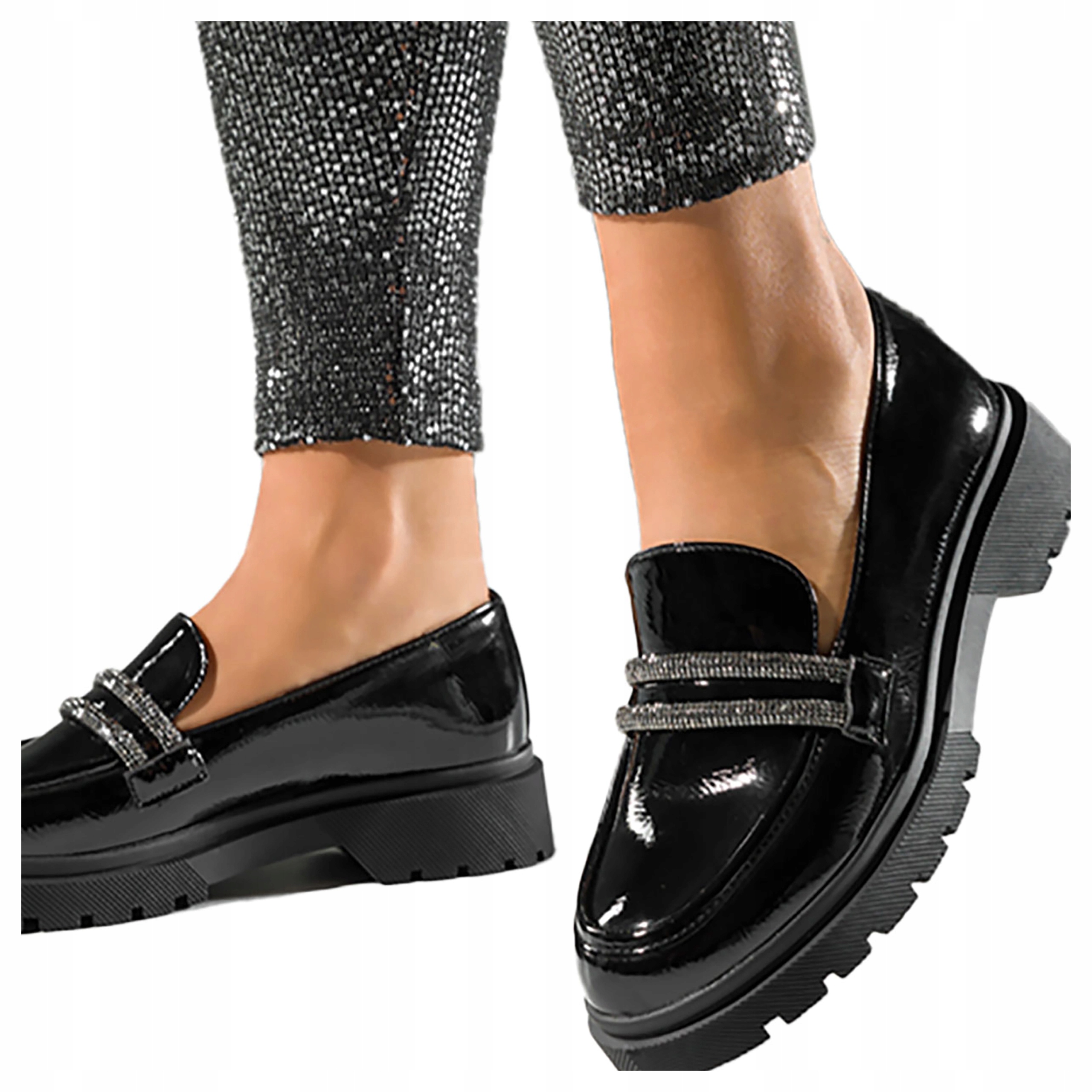 Polobotky Mokasíny Dámské Černé Lakované Pohodlná Platforma Módní velikost 40