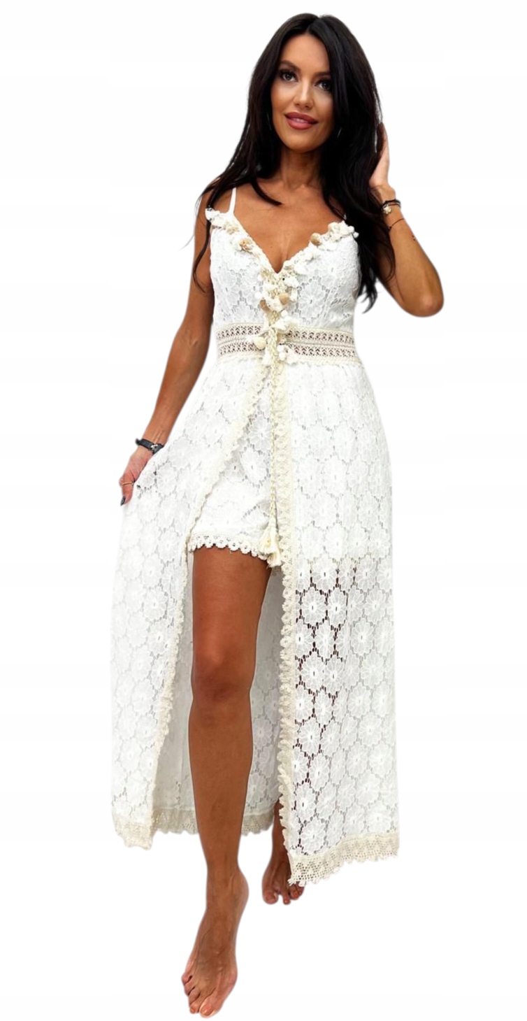Letní Krajková Šaty V Kombinéze Ve Stylu Boho vel. S M bílá ecru