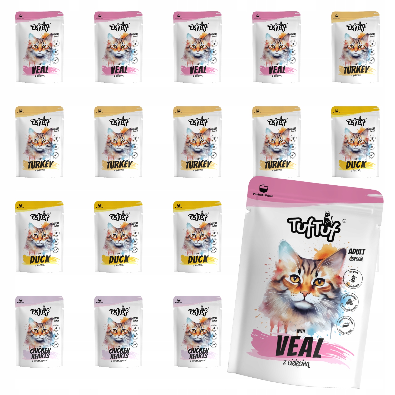 Levně Mokré Krmivo Pro Kočky TufTuf Kapsička mletý MIX Chutí Set 20x300g