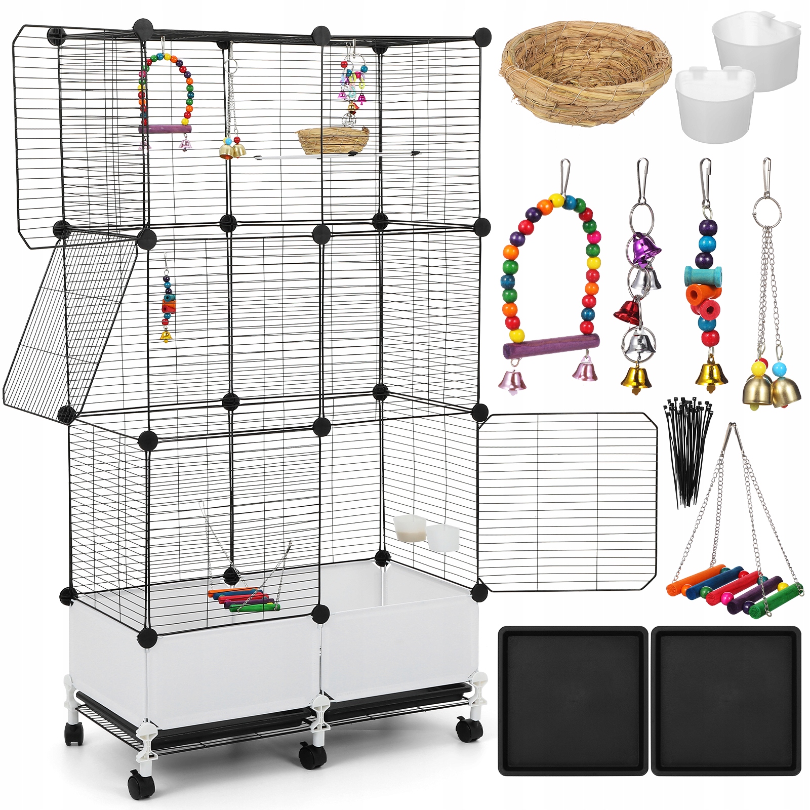 Kovová klec pro ptáky černá 75x37x136 cm s odnímatelnou základnou