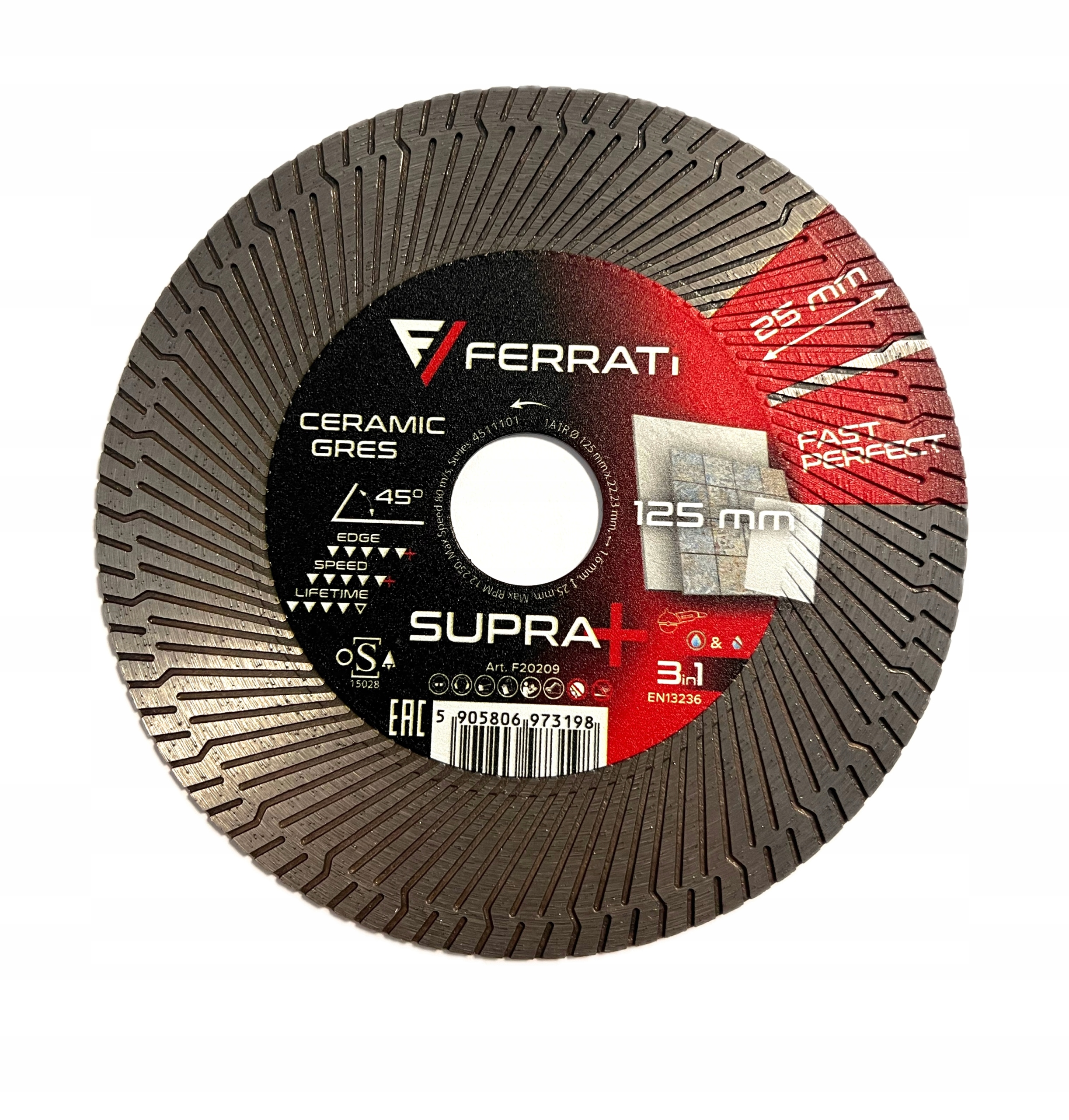 Ferrati Tarcza diamentowa tnąca i szlifująca 125mm x 22,23mm Supra+