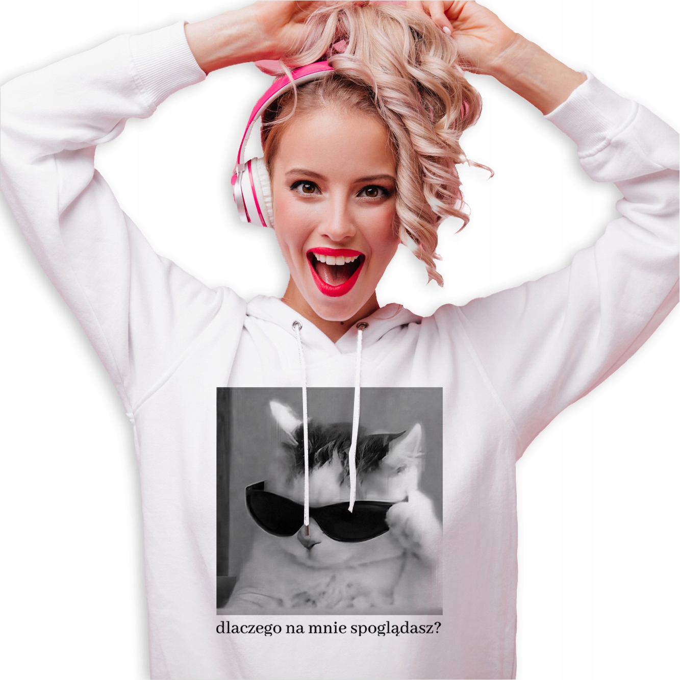 Mikina Bílá S Kapucí Dárek Proč se na mě díváš? Vel M