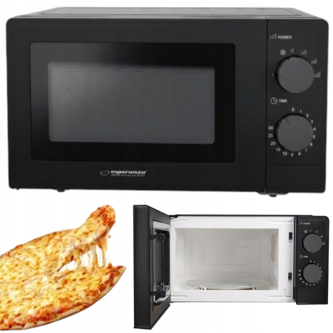 Kuchenka Mikrofalowa Wolnostojąca 20L 1100W Rozmrażanie Mikrofalówka Czarna