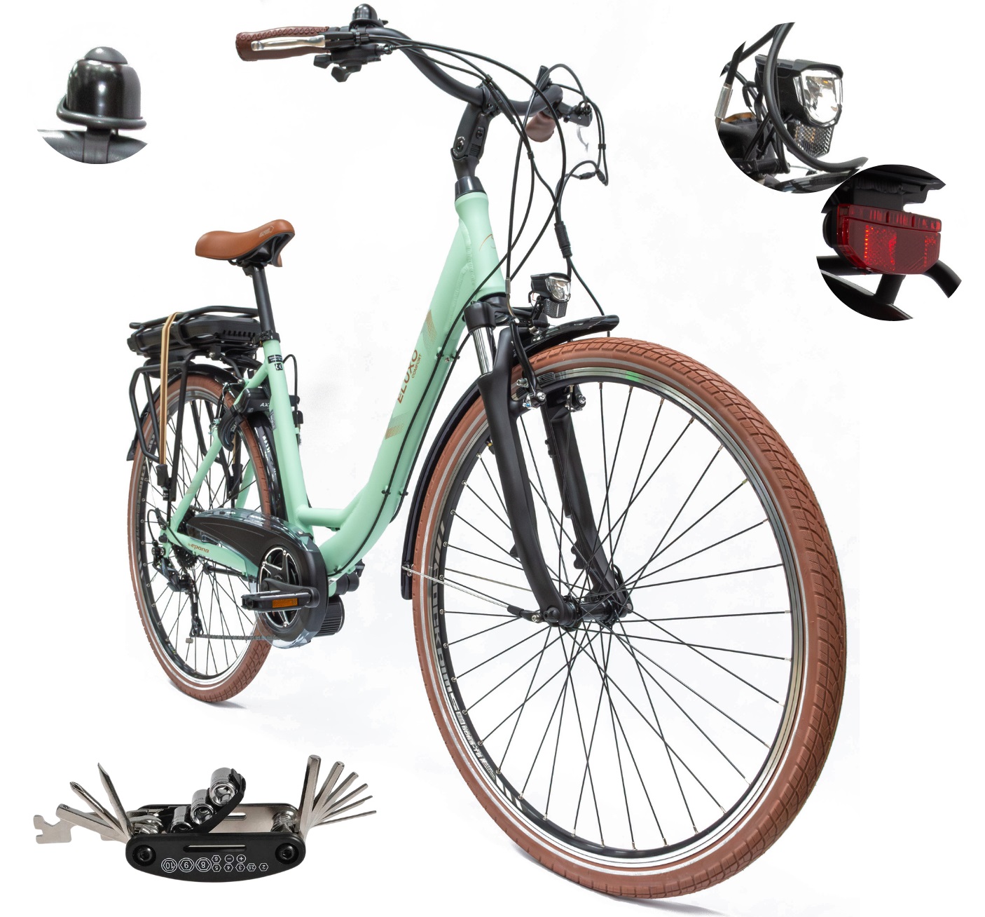 Rower Elektryczny Damski Miejski Koła 28" Shimano 250 W Alu Amory Bagażnik