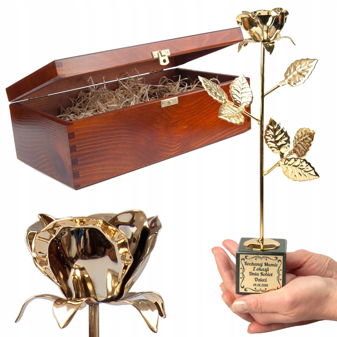 Róża 1-99 Lat Urodziny Rocznica Ślubu Gadżet w etui drewnianym