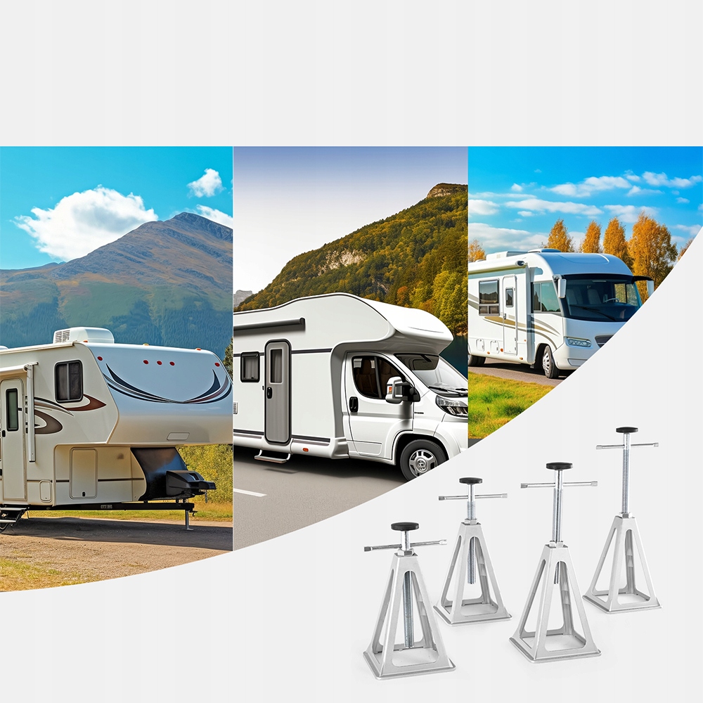 Podpěry pro kempingový přívěs 4 ks, nastavitelné, nosnost 6,72 t/ks, hliníkové držáky