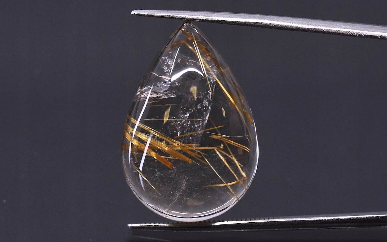 Křemen s rutilem kabošon slza 22x15 mm