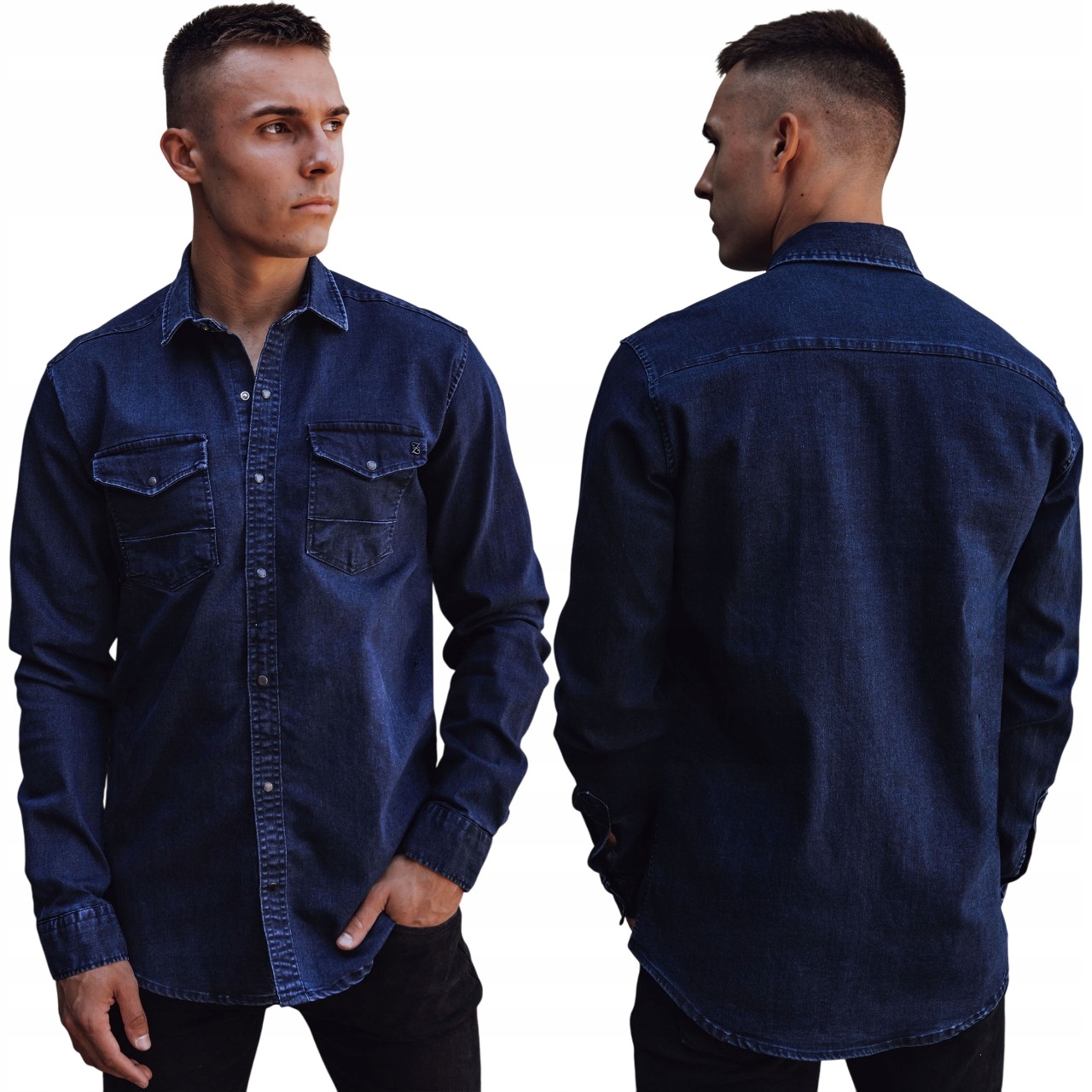 Bawełniana Koszula Męska Jeansowa Długi Rękaw DX2587 M