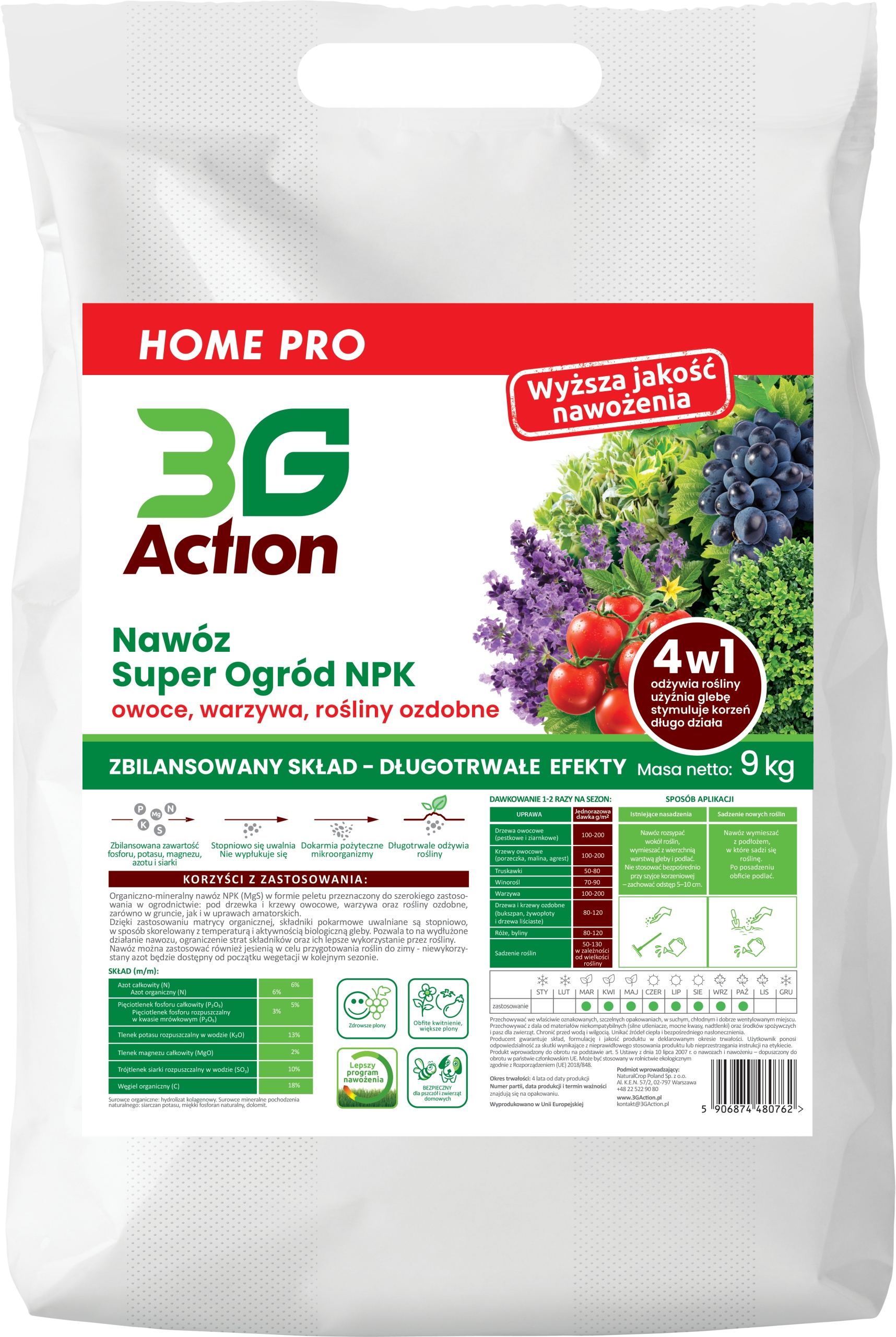 Nawóz Naturalny Bio Do Warzyw Owoców Krzewów 9 kg