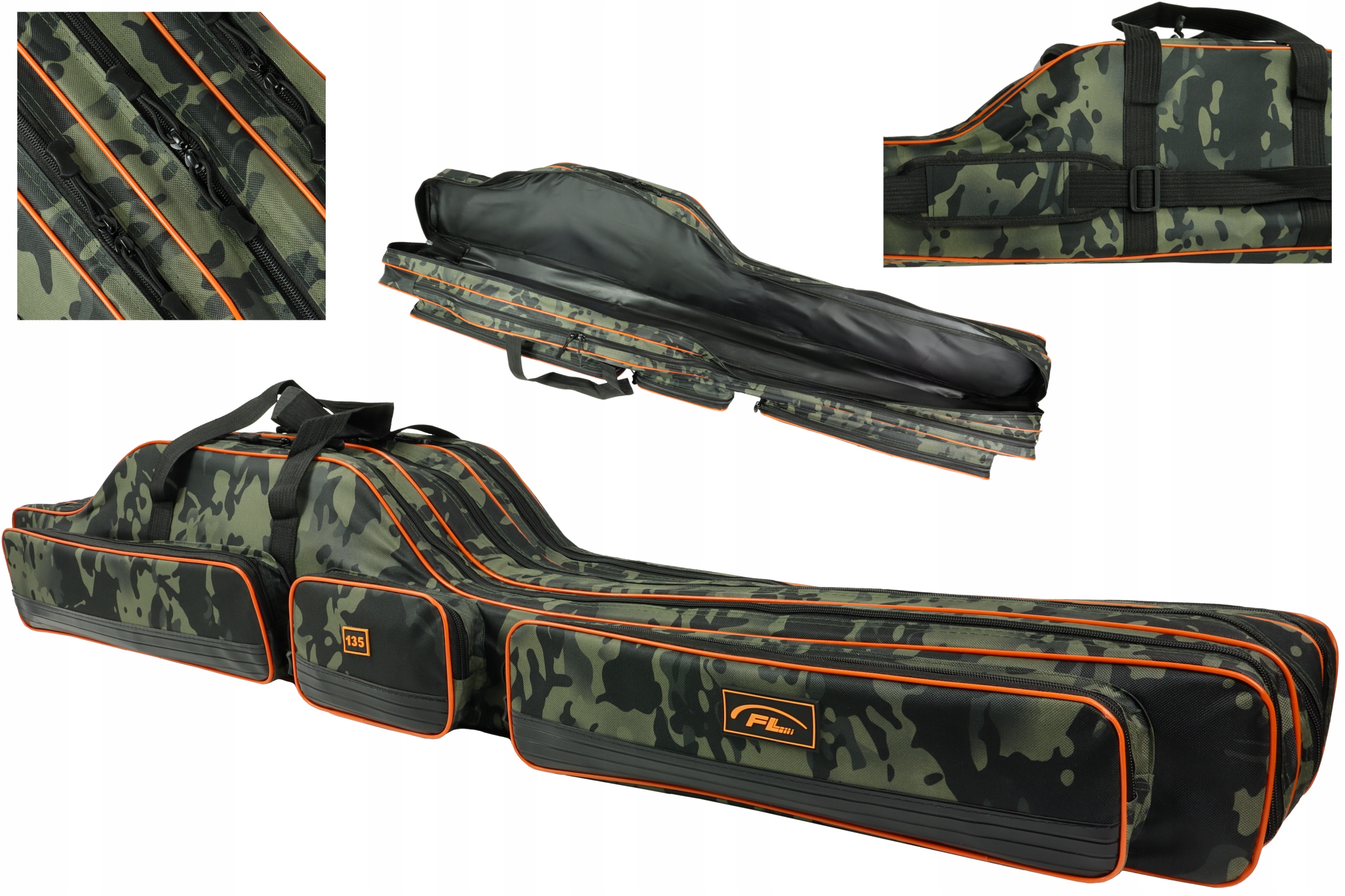 Pokrowiec wędkarski torba na wędki moro 135 cm 3 komory usztywniany Fl