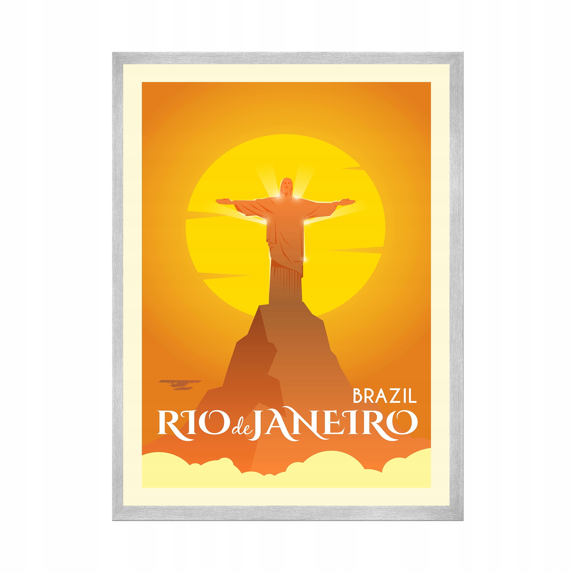 Plakát Města Rio De Janeiro Brazílie Socha Ježíše 50x70 cm rámeček stříbrný